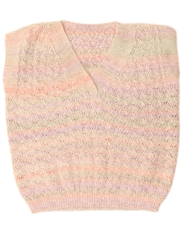 VINTAGE Damen Weste Tank Top UK 16 Groß Rosa gestreift