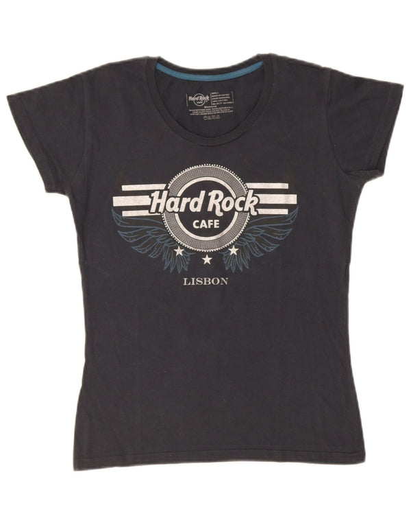 Hard Rock Cafe Damen Lissabon Grafik T-Shirt Top UK 10 Small Grau Baumwolle