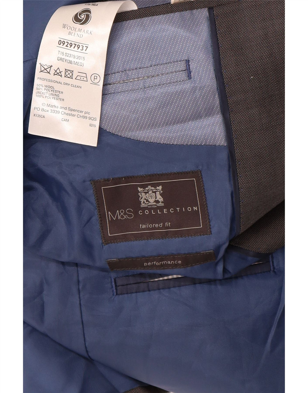 MARKS & SPENCER Tailored Fit 2-Knopf-Blazer für Herren, UK 38, Mittelgrau