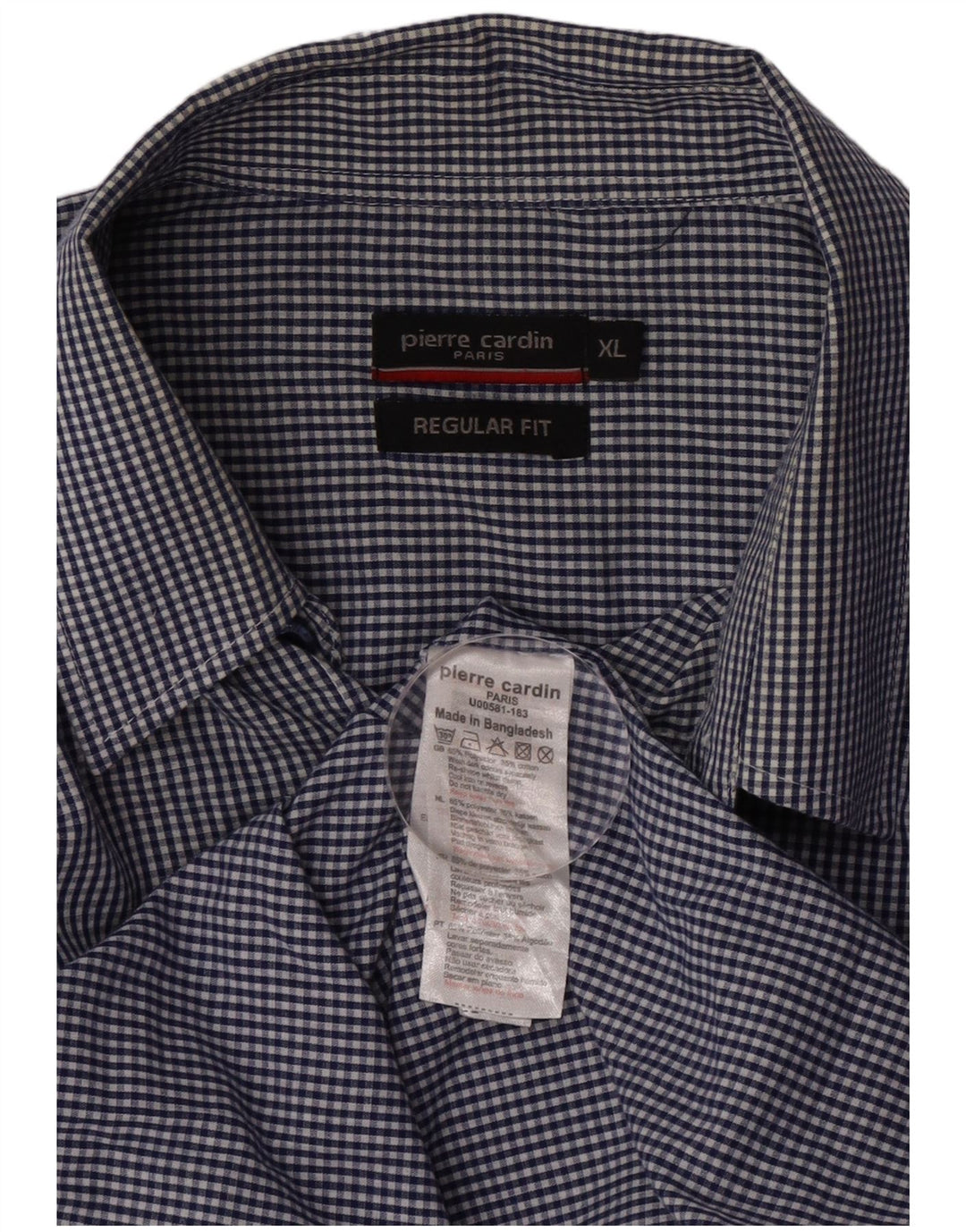 Pierre Cardin Herren-Hemd, reguläre Passform, XL, Marineblau, Gingham-Polyester