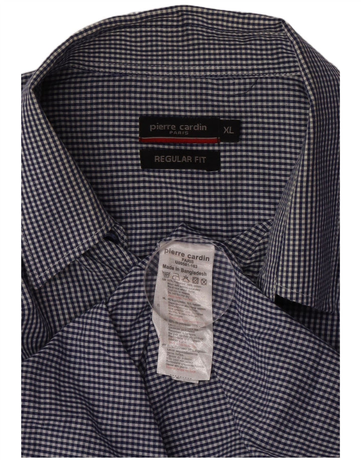 Pierre Cardin Herren-Hemd, reguläre Passform, XL, Marineblau, Gingham-Polyester