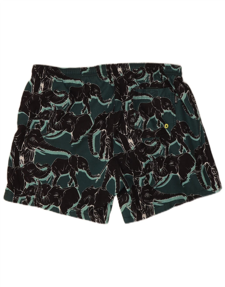 Hugo Boss Herren-Badeshorts, mittelgrün, mit Tiermuster