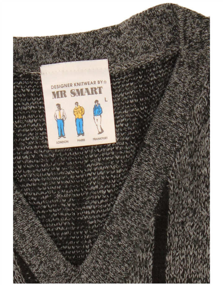 Vintage Herren Pullover mit V-Ausschnitt, groß, grau, Argyle/Diamant-Acryl