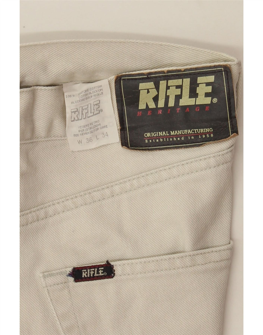 RIFLE Mens Straight Jeans W36 L27 Beige Cotton Vintage Rifle and Second-Hand Rifle from Messina Hembry 