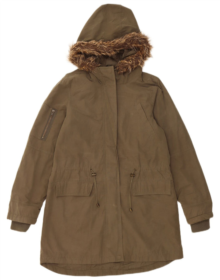 Oasis Damen-Parkajacke mit Kapuze, UK 10, Größe S, Khaki, Polyester