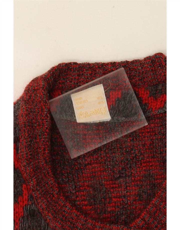 VINTAGE Damen Oversized Cardigan Pullover UK 16 Große rote geometrische Wolle