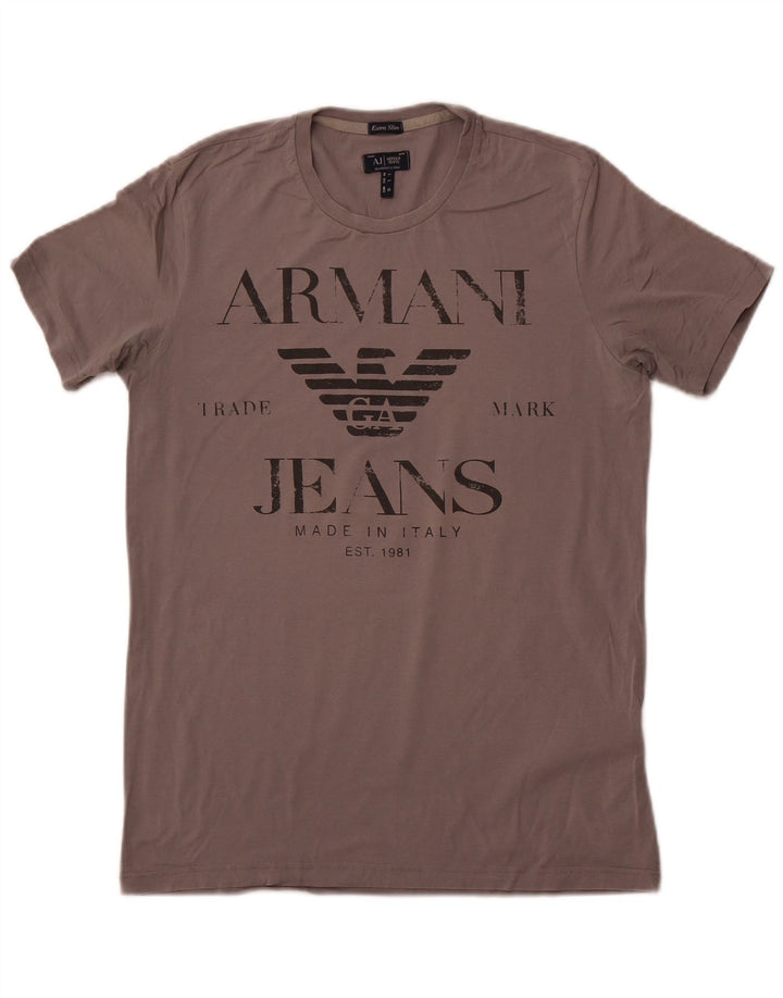 Armani Jeans Herren Extra Slim Graphic T-Shirt Top Large Grau Baumwolle