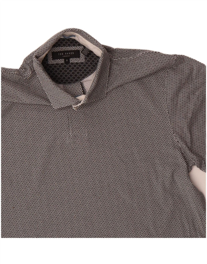 Ted Baker Herren-Poloshirt, Größe 2, klein, grau karierte Baumwolle