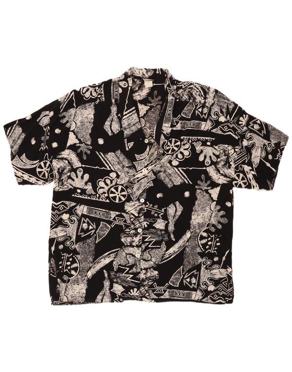 VINTAGE Damen Übergroßes Kurzarmhemd IT 46 Large Schwarz Geometrisch