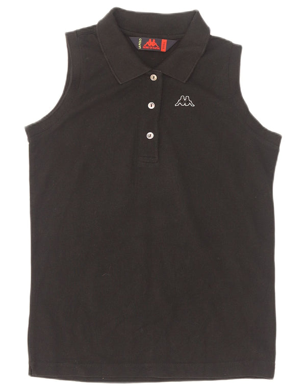 Kappa Damen ärmelloses Poloshirt UK 10 Small Schwarz Baumwolle