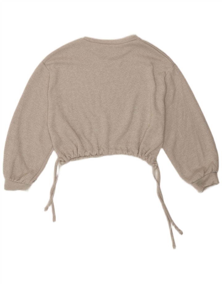 Zara Damen Crop Bluse Top UK 16 Large Grau geflecktes Polyester