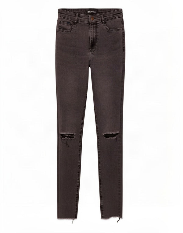 Zara Damen Distressed Skinny Jeans EU 38 Small W28 L28 Graue Baumwolle