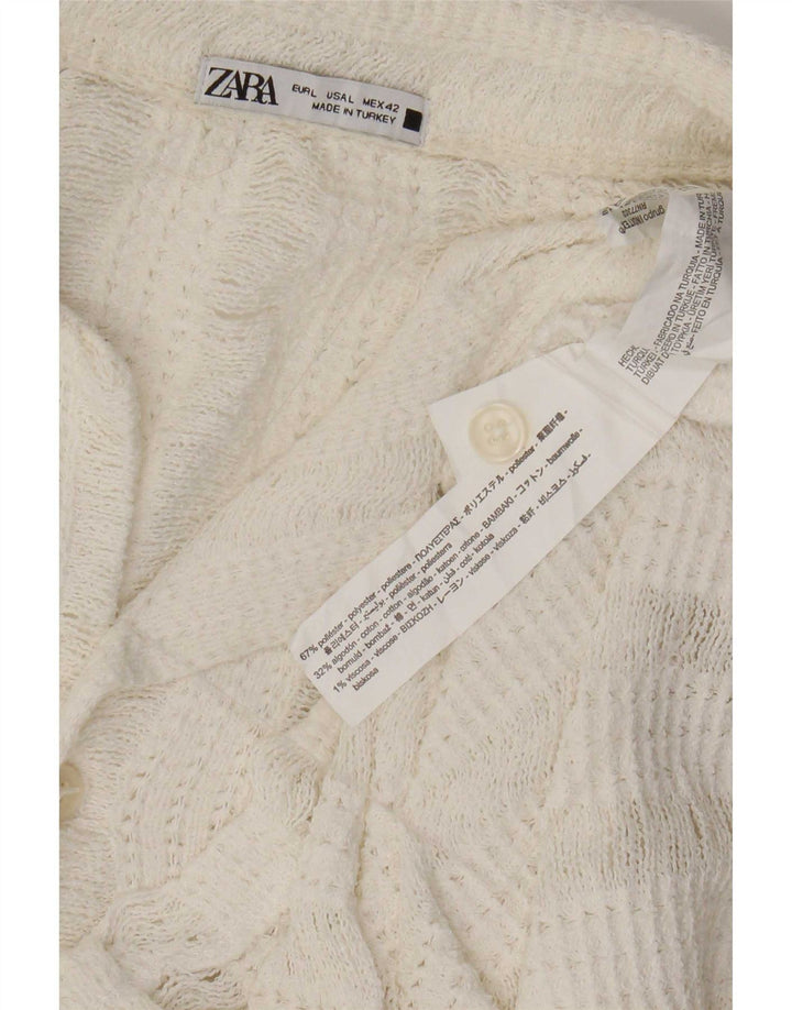 Zara Herren Kurzarm-Strickhemd, groß, weiß gestreift, Polyester
