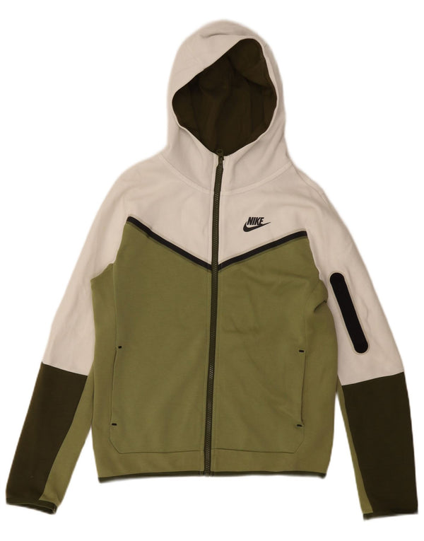 NIKE Jungen-Kapuzenpullover mit Reißverschluss, 12–13 Jahre, groß, weiße Farbblock-Baumwolle