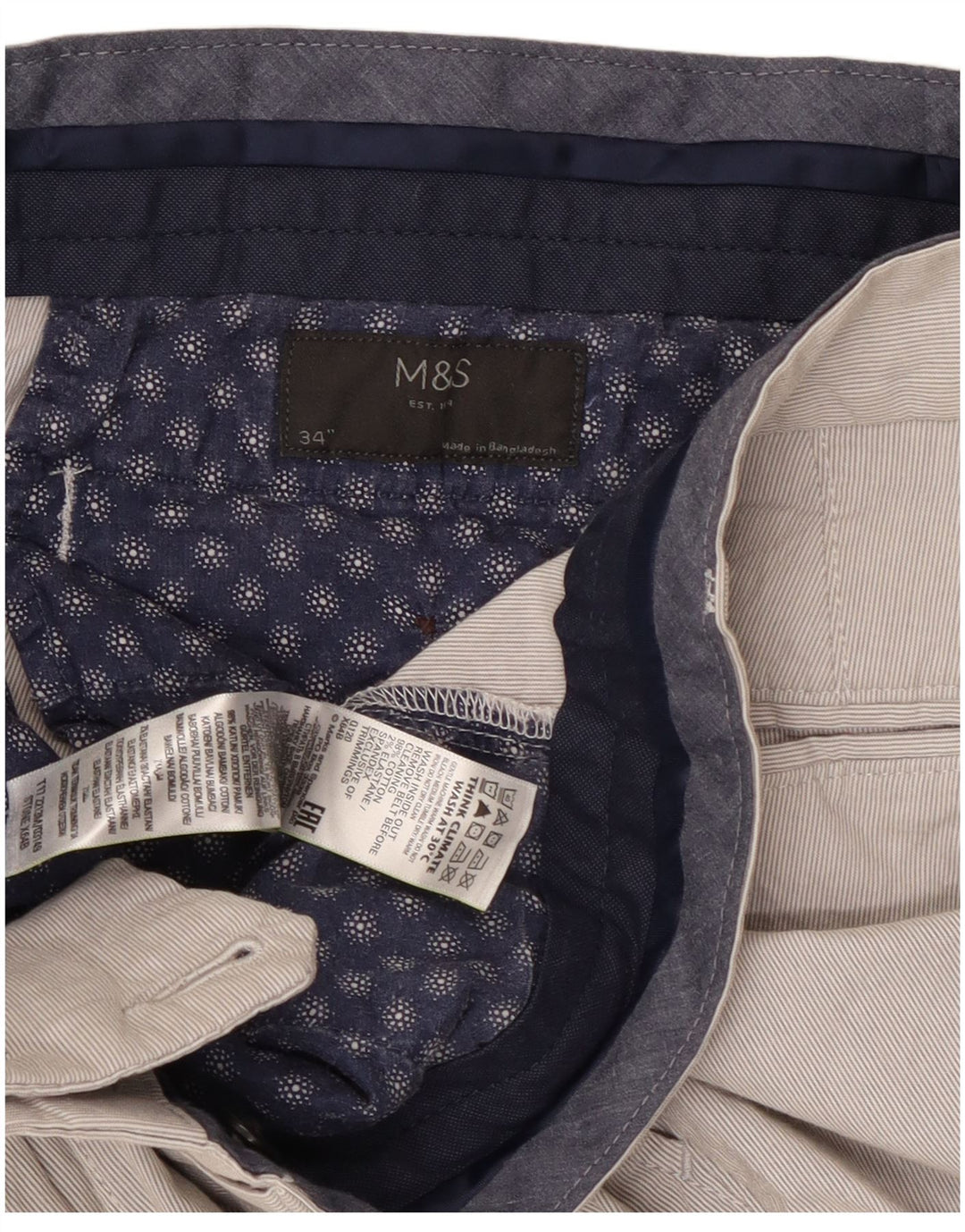Marks & Spencer Herren Chinoshorts W34 Large Grau Baumwolle