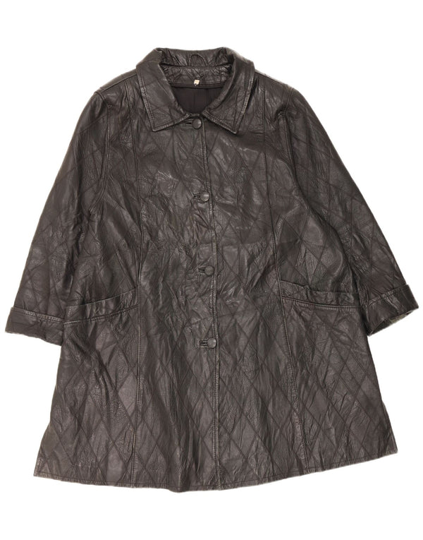 Vintage Damen Ledermantel UK 20 2XL Schwarzes Argyle/Diamantleder