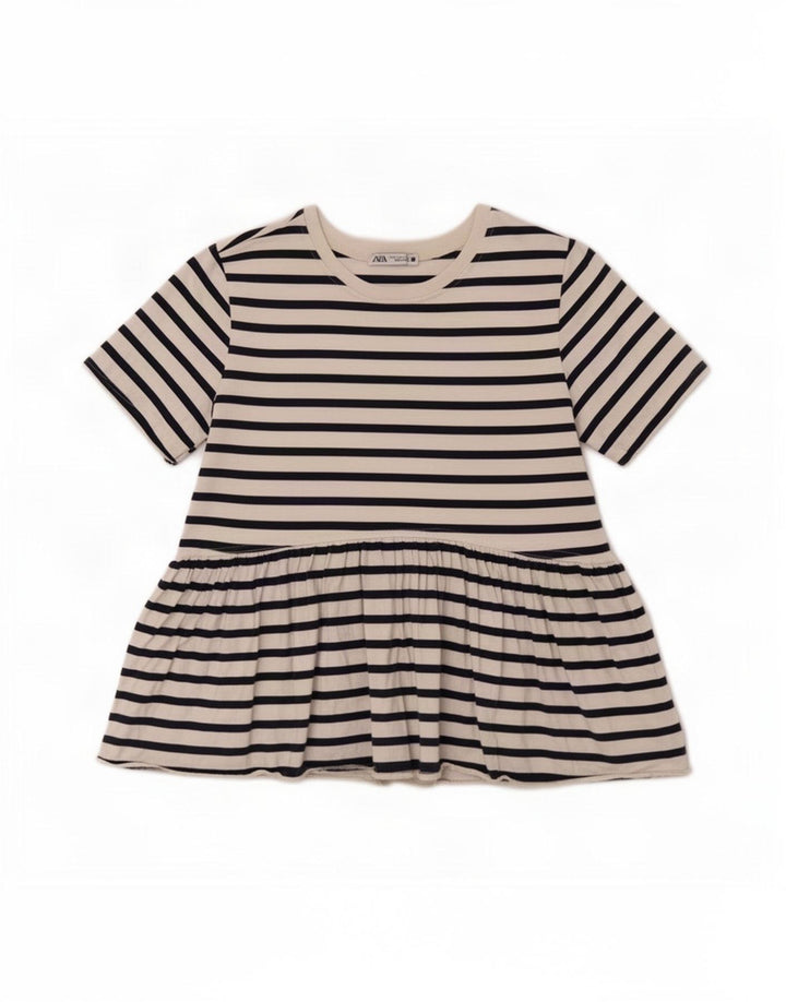 Zara Damen Bluse Top UK 10 Small Weiß gestreift