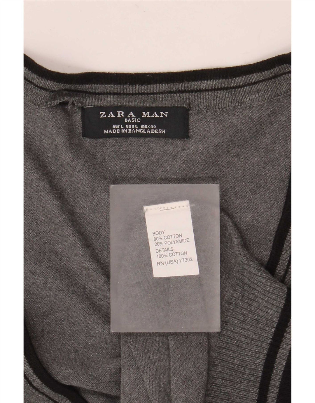 Zara Herren-Strickjacke, groß, grau gestreift, Baumwolle