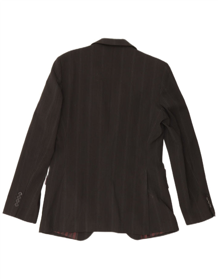 Zara Damen-Blazerjacke mit 1 Knopf, EU 50, Mittelschwarzes Nadelstreifen-Polyester