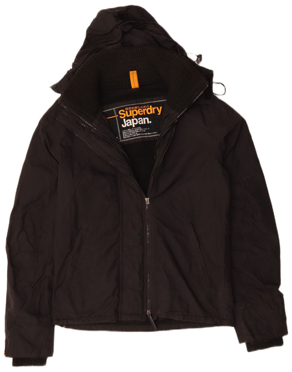 SUPERDRY Mens Hooded Windbreaker Jacket UK 38 Medium Black Polyester