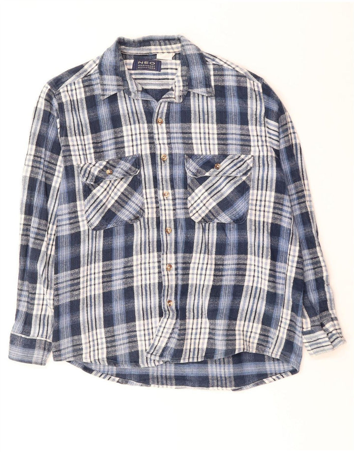 VINTAGE Herren-Flanellhemd, groß, blau kariert, Baumwolle