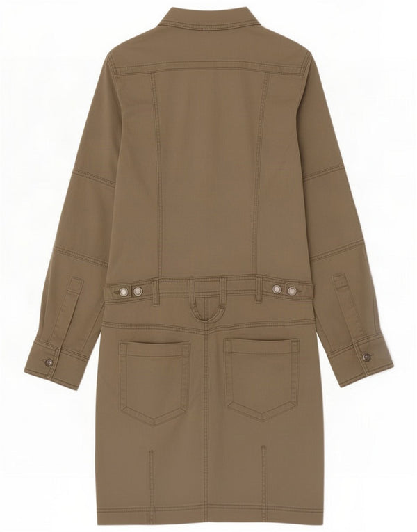 Diesel Damen Langarm-Hemdkleid UK 10 Small Khaki Cotton
