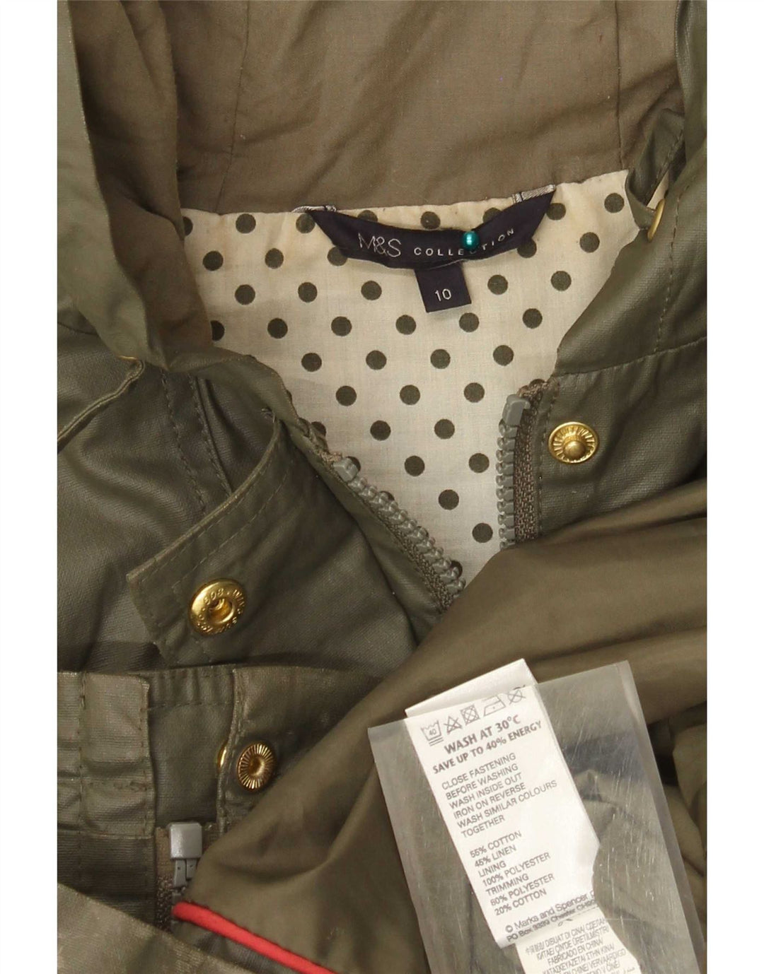 Marks & Spencer Damen-Übergröße-Wachsjacke mit Kapuze, UK 10, Größe S, Grün