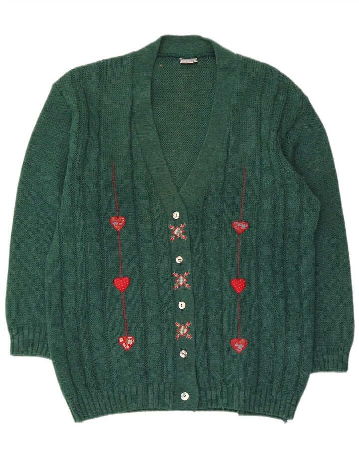 VINTAGE Damen-Strickjacke in Übergröße, Gr. 10, klein, grün, Acryl