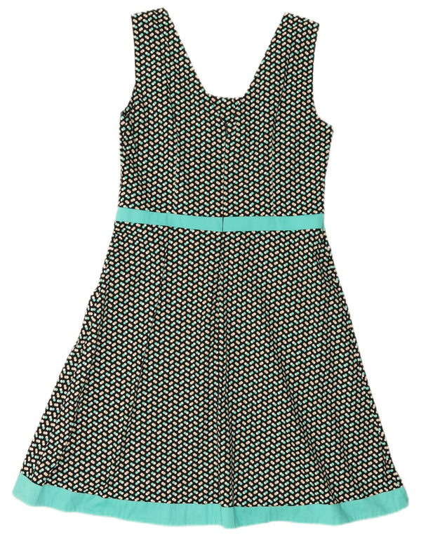 Vintage Damen Ärmelloses A-Linien-Kleid UK 12 Mittelgrün gefleckt