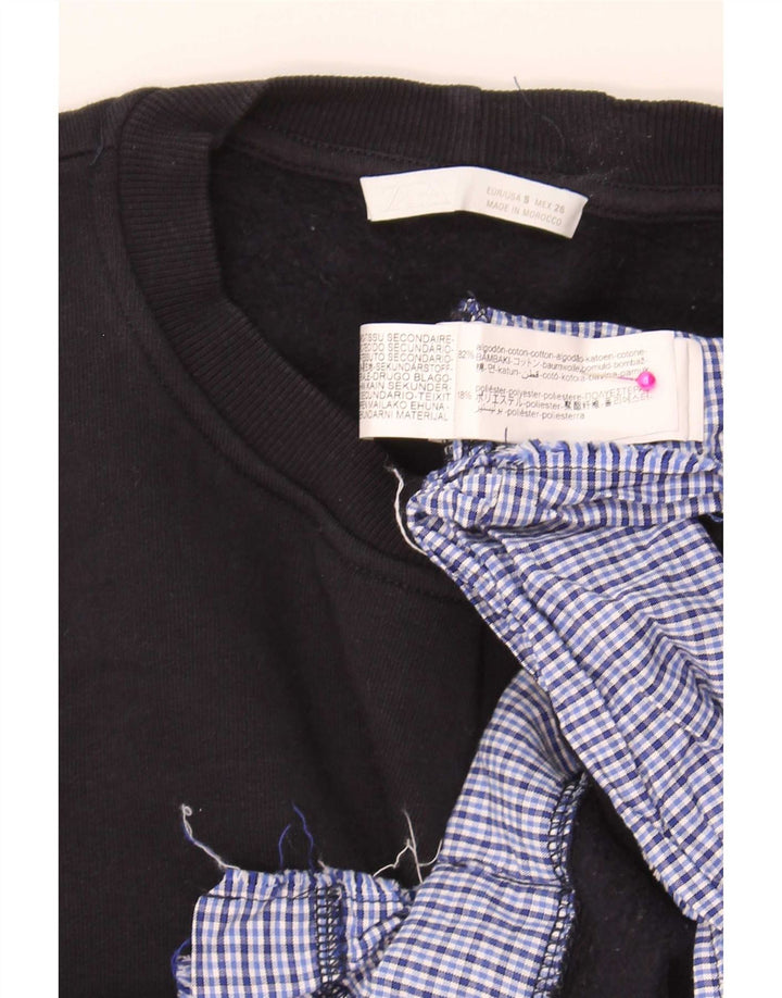 Zara Damen Crop Oversized Sweatshirt Pullover UK 10 Small Marineblau kariert