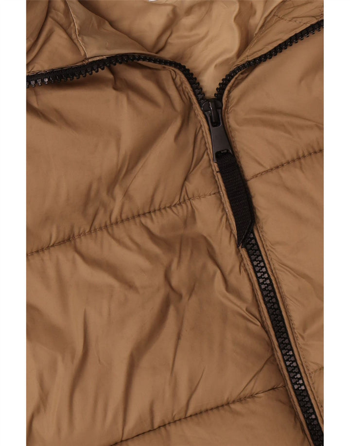 Zara Damen-Kapuzen-Übergröße, wattierte Jacke, UK 14, mittelbeigefarbenes Nylon