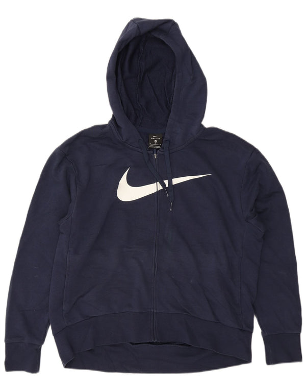 Nike Damen Dri Fit Graphic Zip Hoodie Pullover UK 14 Medium Navy Blue