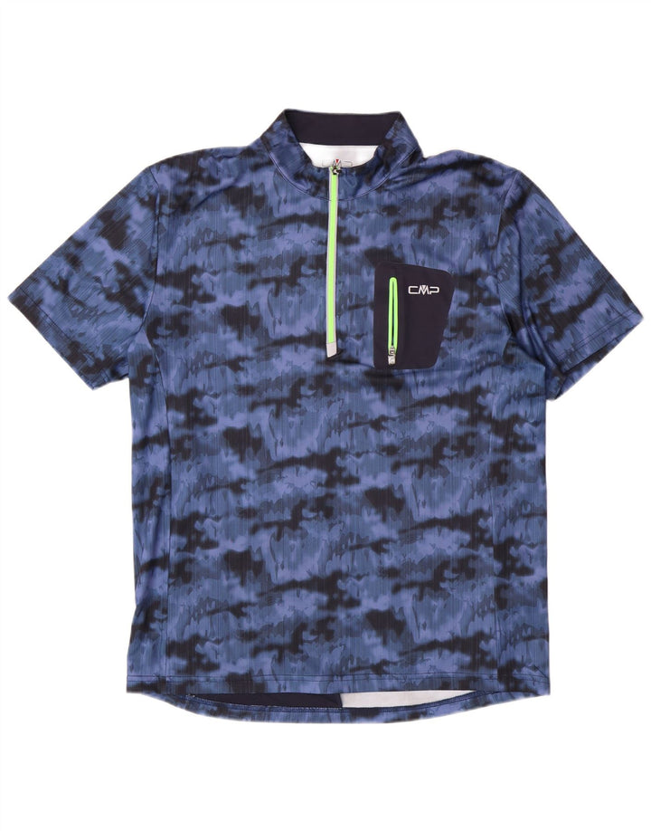 CMP Mens Zip Neck T-Shirt Top IT 54 XL Blue Camouflage Polyester