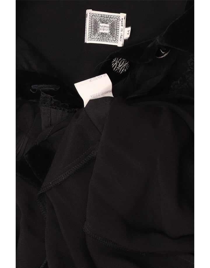 Vintage Damen Maxikleid mit langen Ärmeln und Rüschen vorne, Größe 44, mittelschwarz