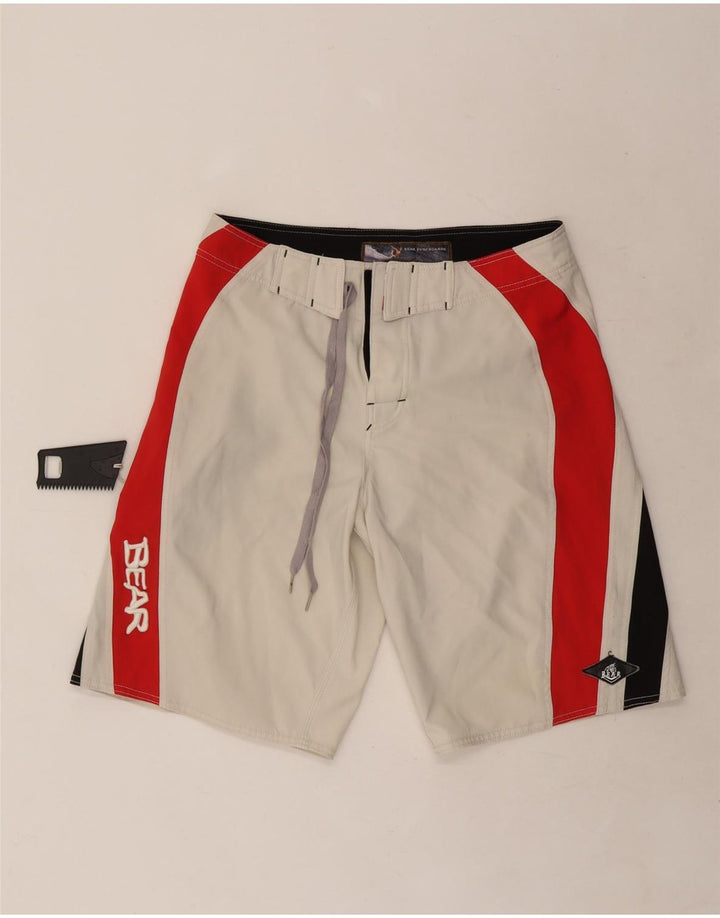 Bear Herren-Shorts mit Grafik, W32, Mittelweiß, Farbblock-Polyester