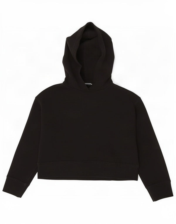 Zara Damen Crop Hoodie Pullover UK 14 Mittelschwarze Baumwolle