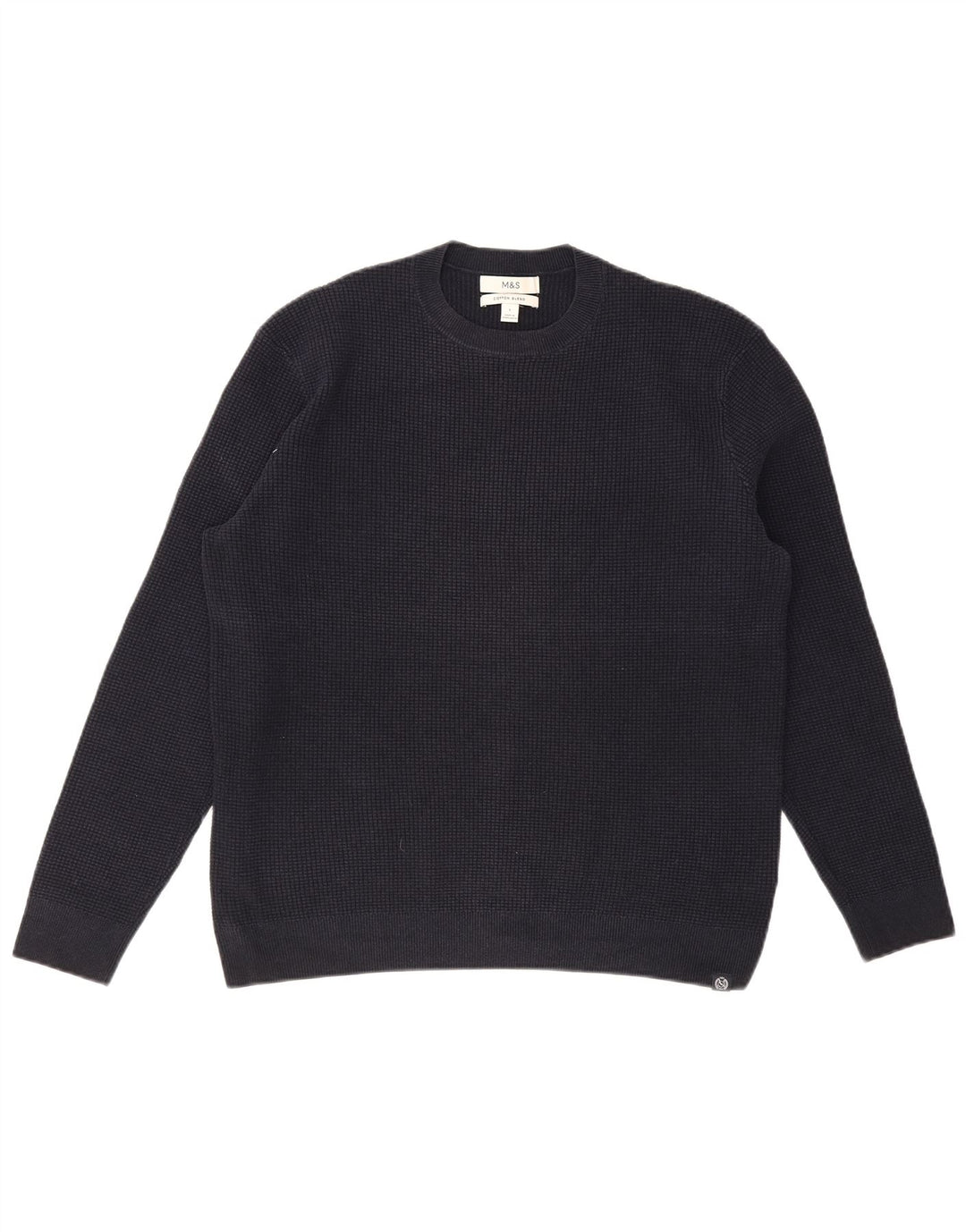 MARKS & SPENCER Herren-Pullover mit Rundhalsausschnitt, groß, marineblaue Baumwolle