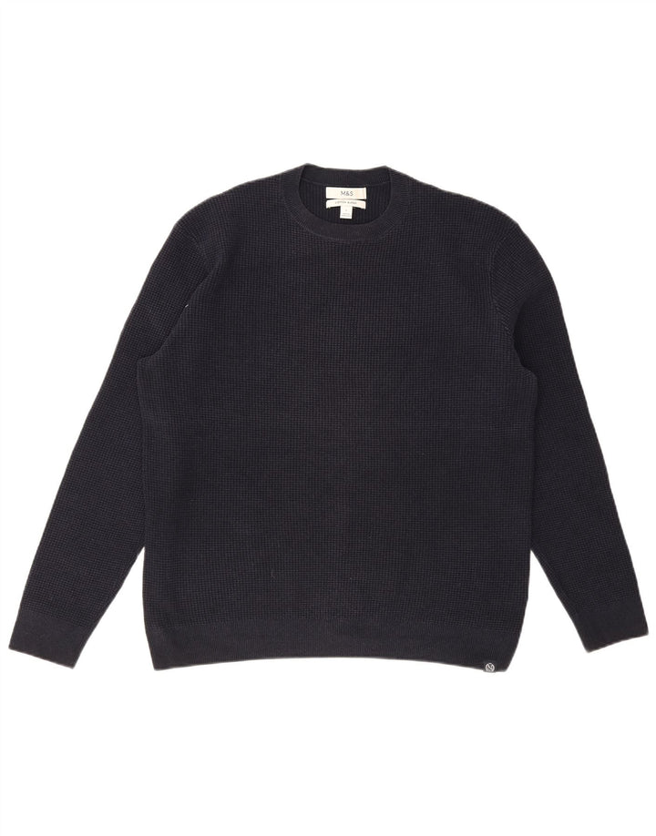 MARKS & SPENCER Herren-Pullover mit Rundhalsausschnitt, groß, marineblaue Baumwolle