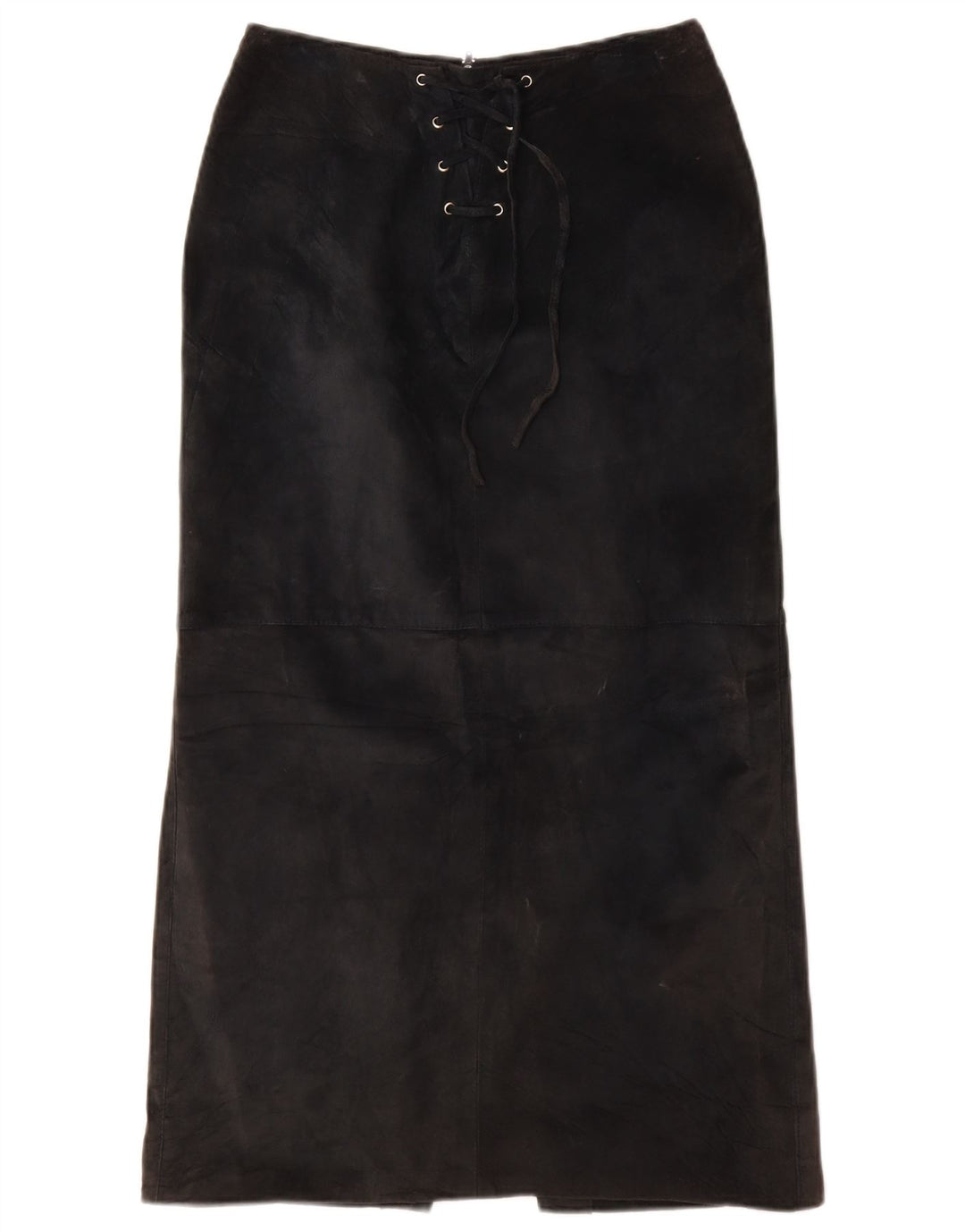 VINTAGE Damen Wildleder Maxirock UK 10 Small W26 Schwarzes Leder