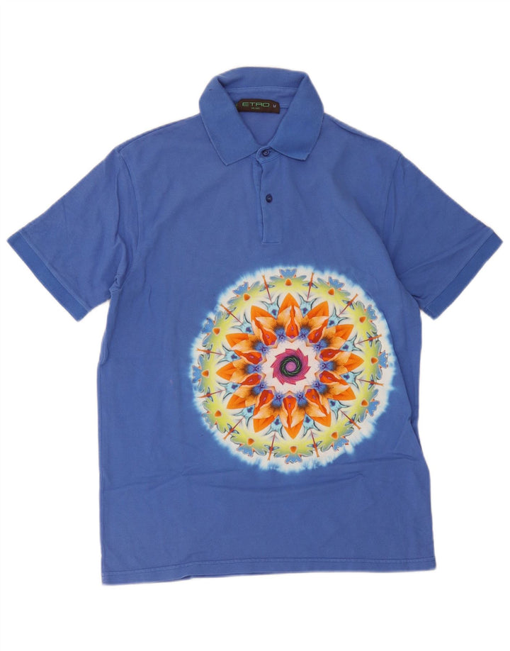 Etro Herren-Poloshirt aus mittelblauer Baumwolle mit Blumenmuster