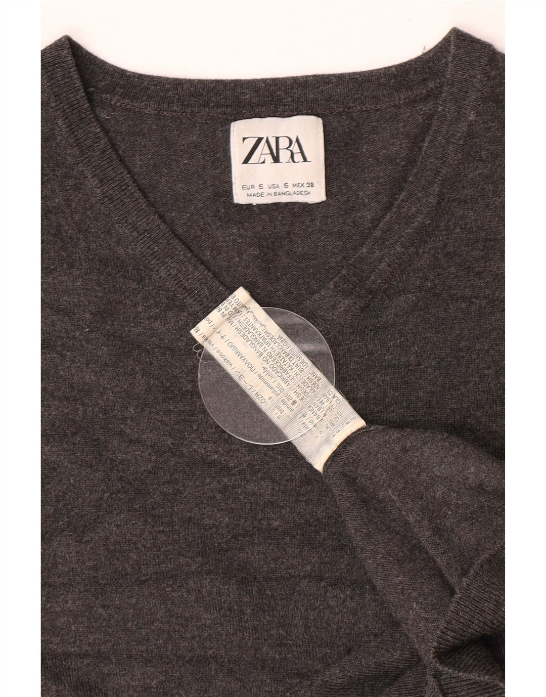 Zara Herren-Pullover mit V-Ausschnitt, kleine graue Viskose