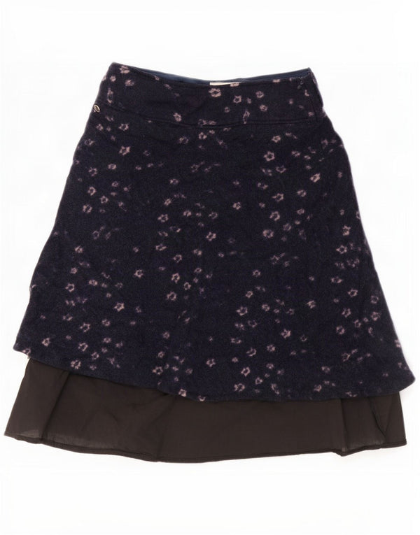 Marlboro Classics Damen-Stufenrock UK 12 Medium W32 Marineblau mit Blumenmuster