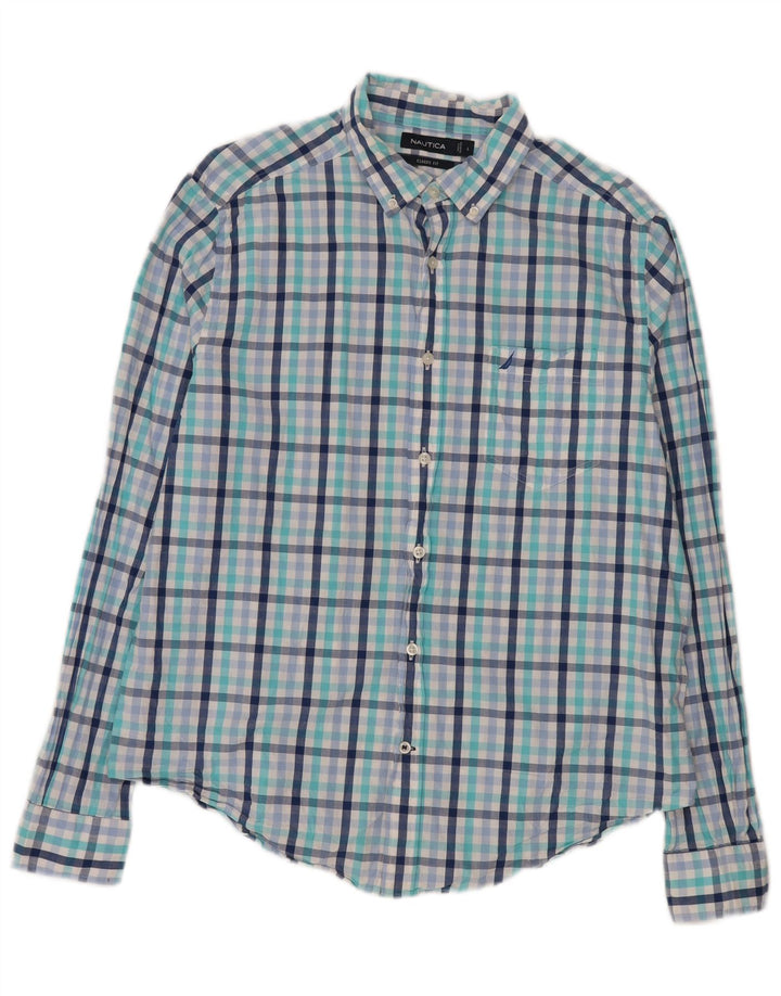Nautica Herren-Hemd mit klassischer Passform, groß, blau kariert, Baumwolle