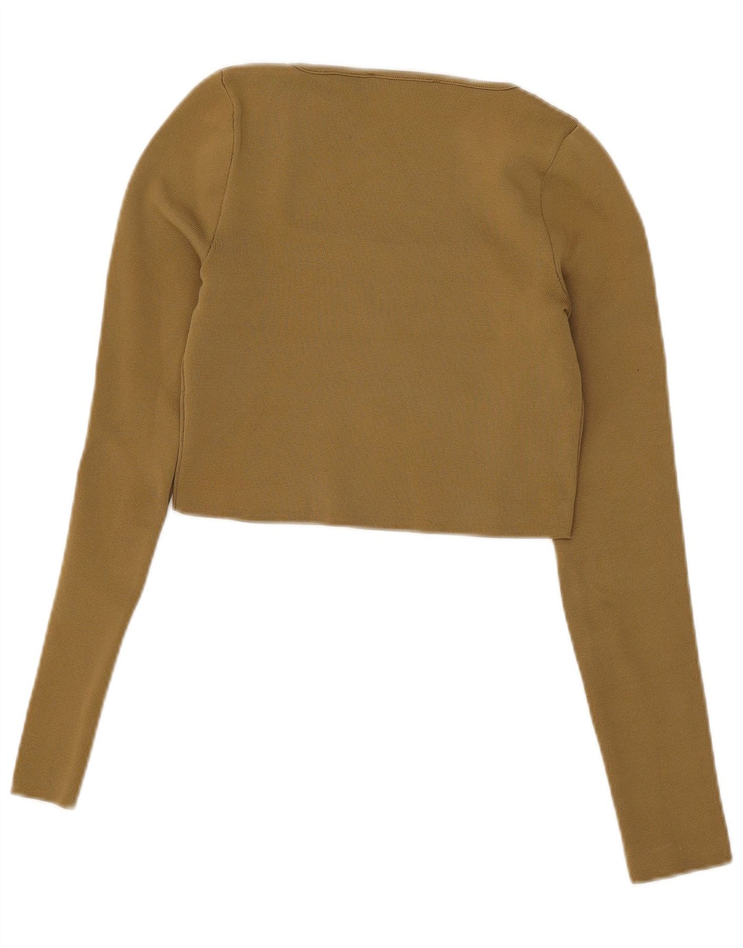 Zara Damen Crop Top Langarm UK 12 Medium Khaki Polyester