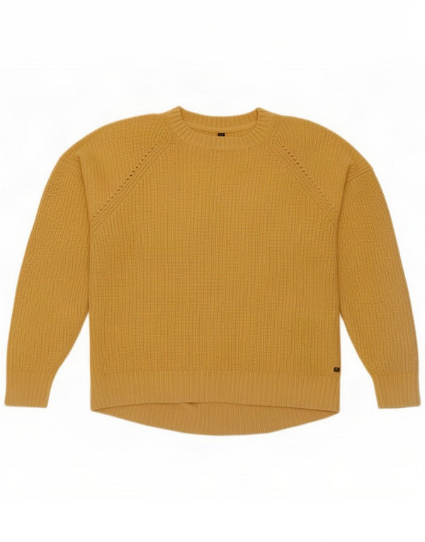 Fat Face Damen-Pullover mit Rundhalsausschnitt, UK 12, mittelgelbe Baumwolle