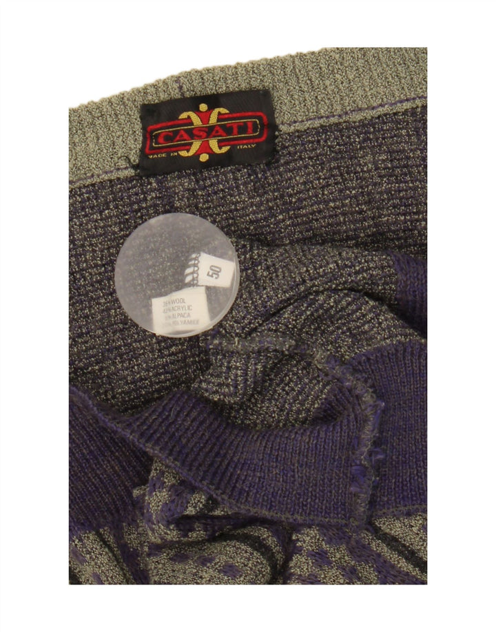 Vintage Herren Cardigan Pullover IT 50 Mittellila gestreift Wolle