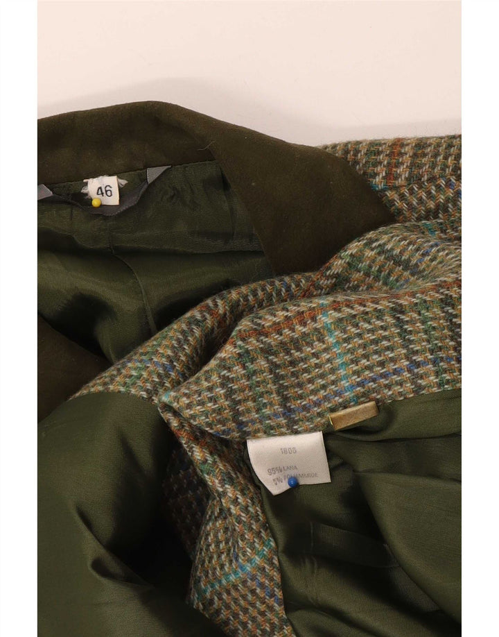 Vintage Damen Blazerjacke mit 2 Knöpfen, IT 46, große grüne Wolle mit Hahnentrittmuster