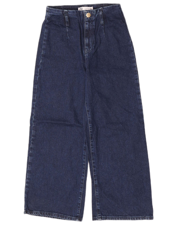Zara Damen-Jeans mit hoher Taille und weitem Bein, EU 36, XS, B26, L25, marineblaue Baumwolle