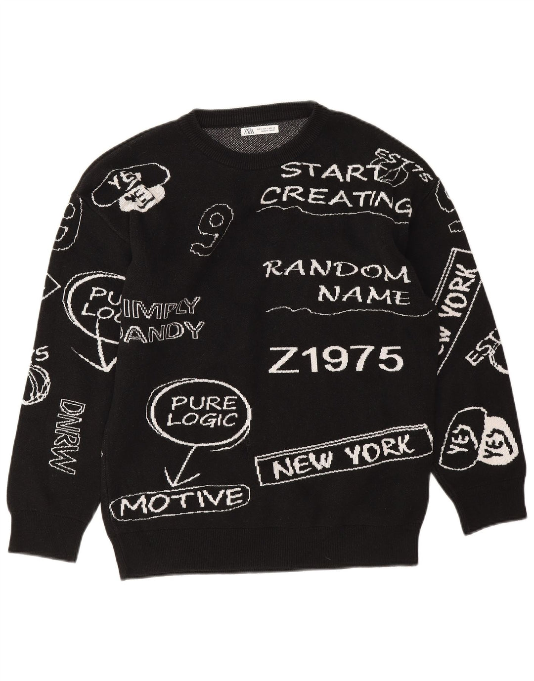 Zara Damen-Sweatshirt mit Grafik-Übergröße, Gr. 10, Größe S, Schwarz, Baumwolle
