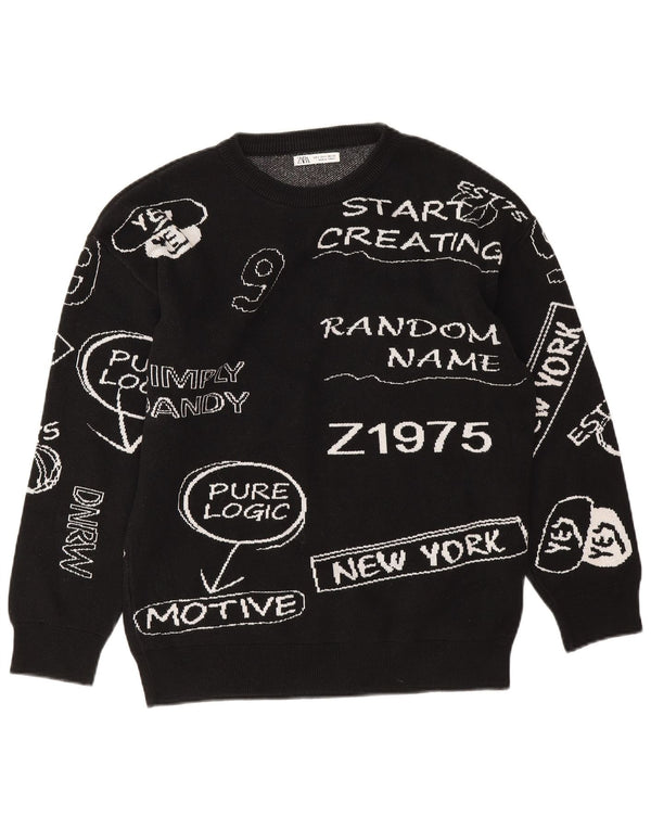 Zara Damen-Sweatshirt mit Grafik-Übergröße, Gr. 10, Größe S, Schwarz, Baumwolle